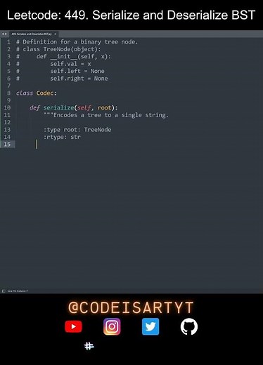 Leetcode 449. Serialize and Deserialize BST in Python | Python Leetcode | Python Coding Tutorial