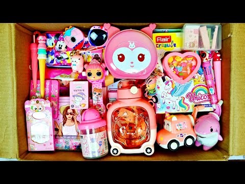 Unboxing Cute Pink Stationery For Girls Nail art, Ring set, Geometry Box, Barbie Watch, Eraser, clay