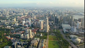 SINGAPORE. Drone Aerial view 4k Footage of bay area in Downtown Singapore. Esplanade Theatre.