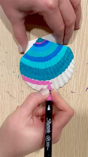 Watch me create a colorful hand-painted seashell! I love the pop of pink! 🌊 🐚 💕