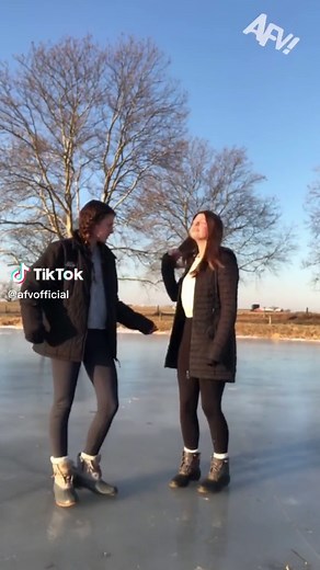 Best friends lift each other up… and laugh when they fall down 👯‍♀️ #friends #fail #ice #iceskating #winter #slip #fall #afv