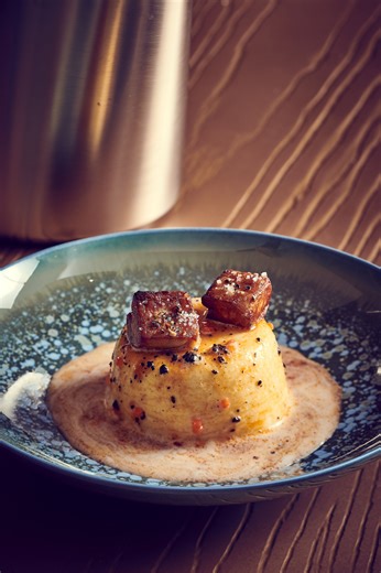 Pavyllon Paris on Instagram: "Savourez le soufflé emblématique du Pavyllon, comté, sauce Albufera et foie gras poêlé ✨ * Savor Pavyllon’s iconic soufflé, with Comté, Albufera sauce, and seared foie gras ✨ @yannickalleno @derecklauze #pavillonledoyen #comptoir #cuisine #restaurant #restaurantparis #michelinstar #soufflé #comté #foiegras"