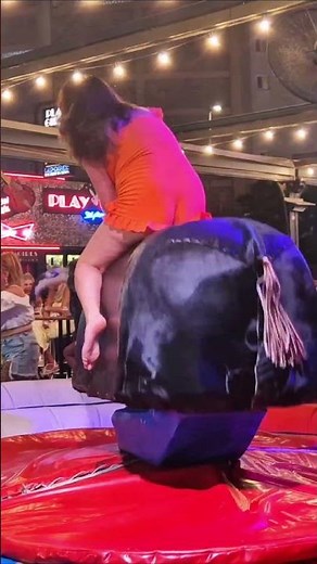Girl Riding on a Bull in Benidorm 2025 😍 Mechanical Bull Riding 4K Spain