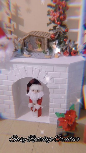 chimenea decorativa con una caja de cartón #susyreciclaje #decoracionesnavideñas #adornosnavideños #Facil #recycling #recycling #ideas