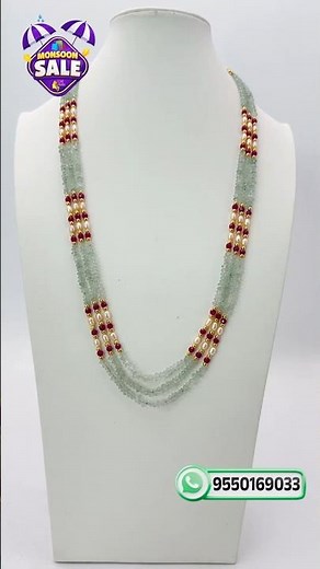Natural Green Amethyst Grand Necklace | Freshwater Pearls & Chetan Rubies 3 Lines