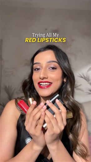 AASHI ADANI on Instagram: "I clearly have a thing for red lipsticks 💄❤️ Swatched and tried every red I own so you can see what actually works and what doesn’t for your skintone. Comment for links 👇✨ [red lipstick swatches, best red lipstick India, lipsticks for Indian skin tones, lipstick try on reel, bold lipstick shades, everyday red lipstick, makeup swatches, lipstick collection]"