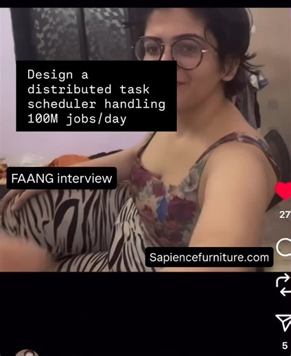 Preeti Kodwani on Instagram: "## 🧠 Design: Distributed Task Scheduler (100M jobs/day) ≈ **1k jobs/sec avg**, **10k+ peak** — ## 🧱 Architecture ``` Client → API → Scheduler → Queue → Workers ↓ DB ``` — # 🧩 Key Components * **API**: create/update jobs * **Scheduler**: time-buckets jobs, leader elected * **DB**: job metadata (Cassandra/DynamoDB) * **Queue**: Kafka / SQS * **Workers**: stateless, auto-scale -— ⏱ Scheduling * **Time bucketing / time wheel** * Scheduler scans only current time slot