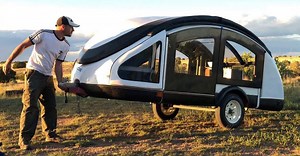 this ultralight teardrop trailer by earth traveler is made from chicken feathers