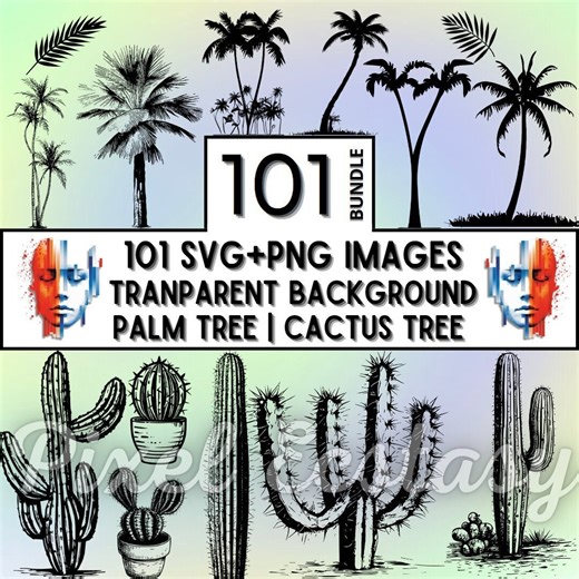 Palm and Cactus Tree SVG PNG Bundle: Botanical Clipart (commercial Use) - Etsy