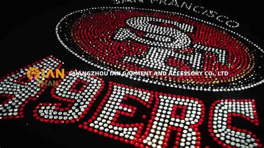 SF 49ers Football Team Logo Crystal Hot Fix Custom Logo Iron on Rhinestone Transfer