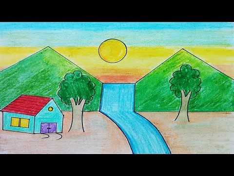 Learn easy landscape drawing for beginners step by step| Natural scenery drawing quickly