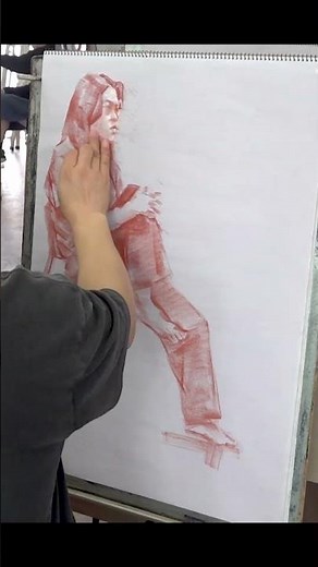 인체 형태 잡기 기초, 5분 크로키로 형태 잡기. 재료: 콩테
