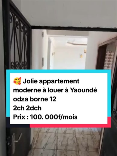 🔥 DERNIÈRE OPPORTUNITÉ – Appartement Moderne Neuf 🔥 À louer à Yaoundé Odza Borne 12, magnifique appartement neuf de 2 chambres / 2 douches dans un cadre calme, propre et sécurisé. ✅ Gardien ✅ Parking ✅ Forage ✅ Compteur prépayé ✅ Système d’eau chaude 💰 Loyer : 100.000 FCFA / mois 📌 Conditions : 4 mois d’avance 2 mois de caution remboursable 📞 Pierre Bienvenu Immobilier de luxe 📱 677 549 528 / 695 756 036 (Appel & WhatsApp) #AppartementAMouer #OdzaBorne12 #YaoundeLocation #AppartementNeuf #