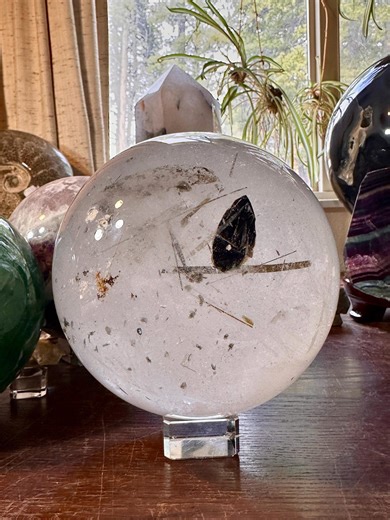 Beautiful Clear Quartz Crystal Ball With Black Tourmaline! 10 Lbs 6” Wide - Etsy