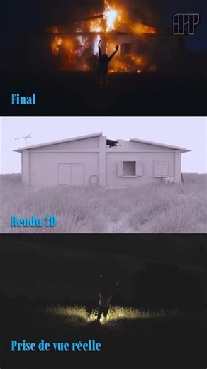 Simulation d'incendie sur Blender avant/après.