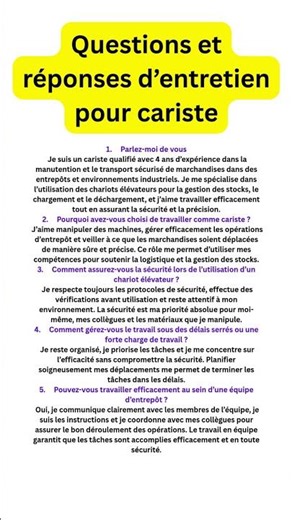 Questions et réponses d’entretien pour cariste