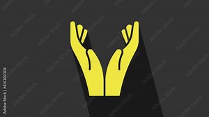 Yellow Hands in praying position icon isolated on grey background. Prayer to god with faith and hope. 4K Video motion graphic animation Stock Video