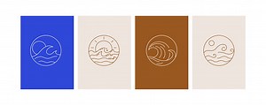 Line waves circle. Outline marine round icons, emblem logo or badge...