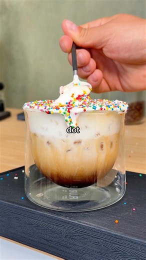Making the viral dot cake latte
