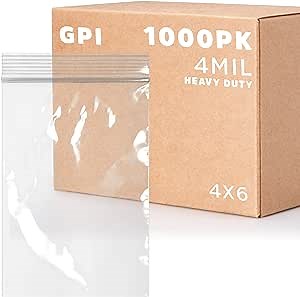 GPI - Case of 1000, 4" x 6" CLEAR PLASTIC RECLOSABLE ZIP BAGS - Heavy Duty, Bulk 4 mil Thick Strong & Durable Poly Baggies with Resealable Zip Top Lock For Travel, Storage, Packaging & Shipping