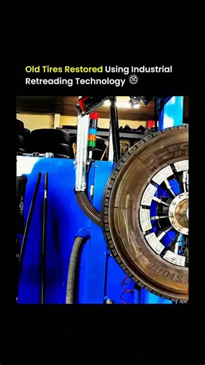 Explaining Everything on Instagram: "Industrial tire retreading restores worn tires by bonding new pre-cured tread onto the existing casing using controlled heat, pressure, and precise alignment. The internal structure of the tire remains intact while the outer grip layer is completely renewed. During the process, the casing is carefully inspected, buffed to remove old tread, and prepared for bonding. The new tread is then applied and cured to ensure durability, traction, and load performance co