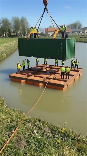 Container house assembly on water like you've never seen #construction #shorts