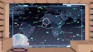 World map with business graphics and symbols