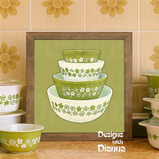 Pyrex Spring Blossom Framed Art Retro Kitchen Wall Decor Vintage Pyrex Print Gift for Collector Hand Framed Crazy Daisy Pyrex Artwork - Etsy