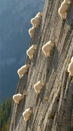 Mountain Goats Climbing an Impossible Cliff