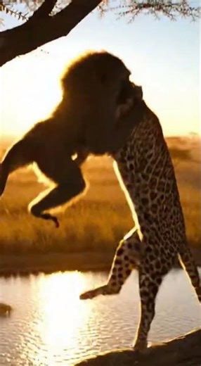 Leopard vs Baboon A Dramatic Sunset Showdown!