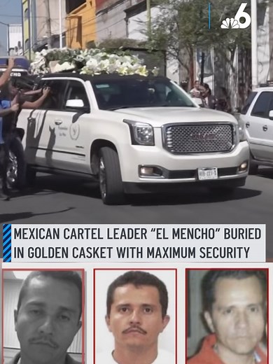 'El Mencho,' the leader of the Jalisco New Generation Cartel, was buried in a shiny golden casket with enormous flower wreaths and a large military presence in the state that gave name to one of Mexico's most powerful cartels. There had been stepped up security since Sunday around a funeral home where large flower wreaths had been arriving without a name. Some did include the image of a rooster in flowers and Oseguera Cervantes was sometimes called the