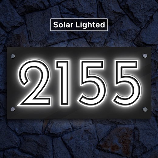 Solar Lighted House Numbers - Modern Illuminated Home Address Sign - - Etsy