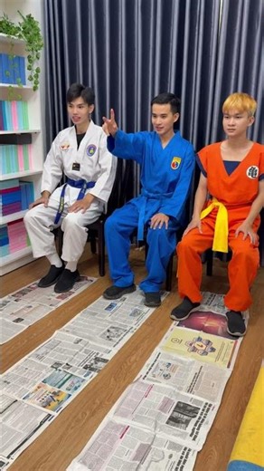 SH - Run in the newspaper 💪🤣 with 3 boys #shorts