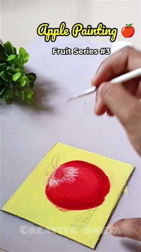 Fruit Painting 🍎 | Easy Apple Painting on Mini Canvas #shorts ⭐