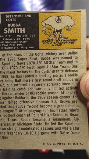 BUBBA SMITH 1971 TOPPS FOOTBALL CARD 🏈💪💯 SICK,