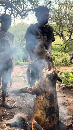 Ancient Hadzabe Food Preparation | Cleaning Wild Boar with Fire and Knives