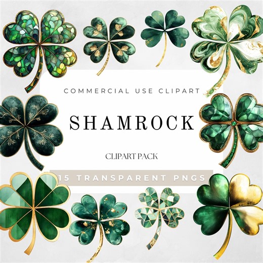 Shamrock Clipart PNG Set L Watercolor Clover Clipart St Patricks Day Shamrock Graphics Green Gold Shamrock Transparent PNG Digital Download - Etsy