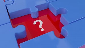 Question Solution Puzzle jigsaw cover close fixed solving problem business decision difficulty blue bright 3d Animation text. 3D Illustration