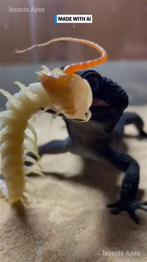 The Void-Black Gecko guards its perimeter as a Bone-White Centipede makes a venomous move for dominance. This brutal desert encounter determines who survives the night. #GeckoVsCentipede #ArthropodClash #NatureSurvival #DesertDominance #WildInsects ⚙️ AI-generated nature dramatization — no real creatures involved. | Insects Apex