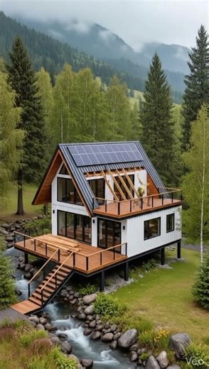 “Modern A-Frame Cabin Over a Serene Mountain Stream” #viral