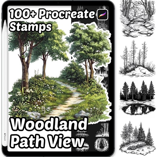 Woodland Path View Procreate Stamps | 100  Procreate Woodland Path View Stamps | Background Procreate | Procreate Forest Procreate - Etsy