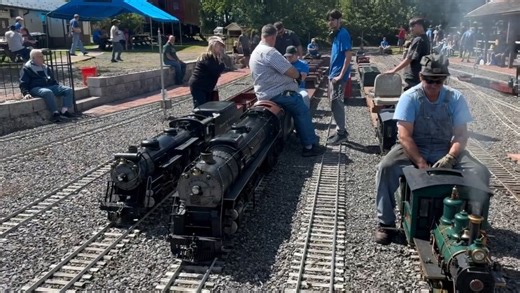 Pennsylvania Live Steamers on Instagram: "Busy yard during the Fall Meet 2025. There are 7 hot steam engines in 1 shot! #livesteam #steamlocomotive #locomotive #pennsylvania #railroad #train #steam #engine #railway"