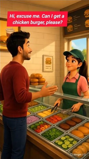 🍕 Easy English Speaking Practice | Ordering burger at a Restaurant – #englishforbeginners #food