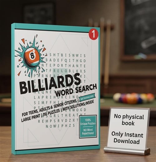 Billiards Word Search Book, 110 Large Print Puzzles (digital Download) - Etsy