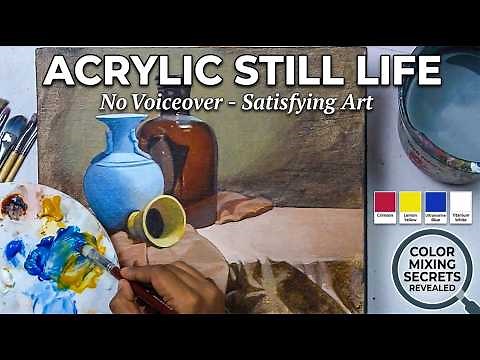 How to Paint Realistic Glass & Drapery | Acrylic Still Life Step by Step