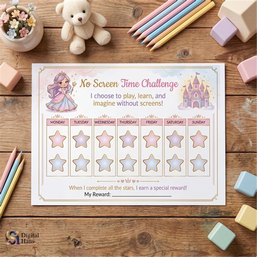 No Screen Time Chart for Kids Printable | Princess Reward Chart | Screen Free Challenge | Toddler Behavior Chart | Digital Download - Etsy