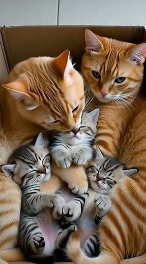 A Box of Fluff: The Most Adorable Cat Family Cuddles