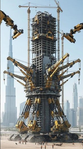 Giraffe Crane Lifts a Building Block #future#aiart #aiengineering #aivideo