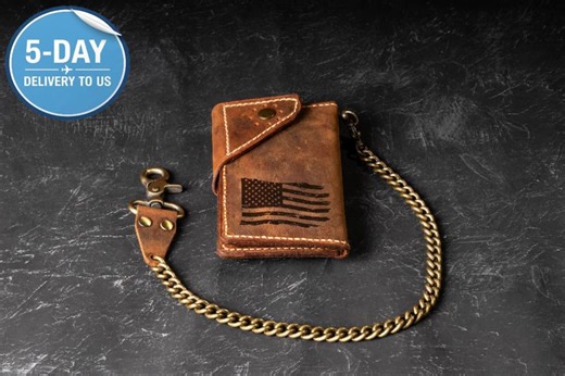 Personalized Leather Biker Wallet With Chain: Full-grain Cowhide, Custom Engraving - Etsy Canada
