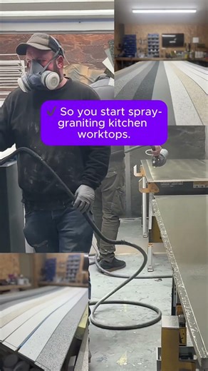Spray granite kitchen worktops are changing the game for decorator #spraygranite #countertops